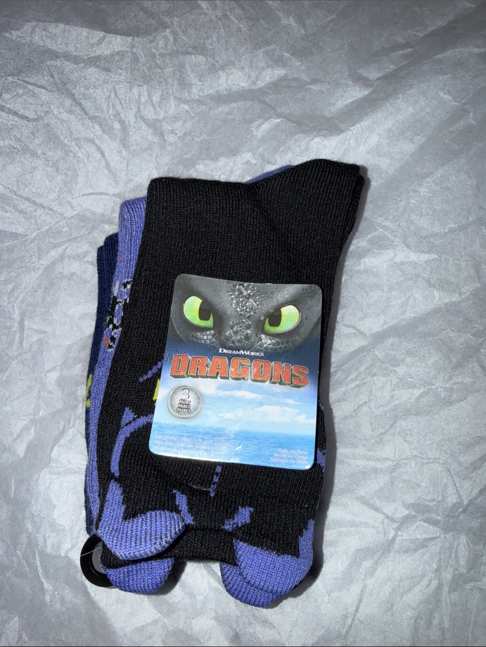 Dreamworks Black & Purple Dragons Crew Socks - 3 Pack